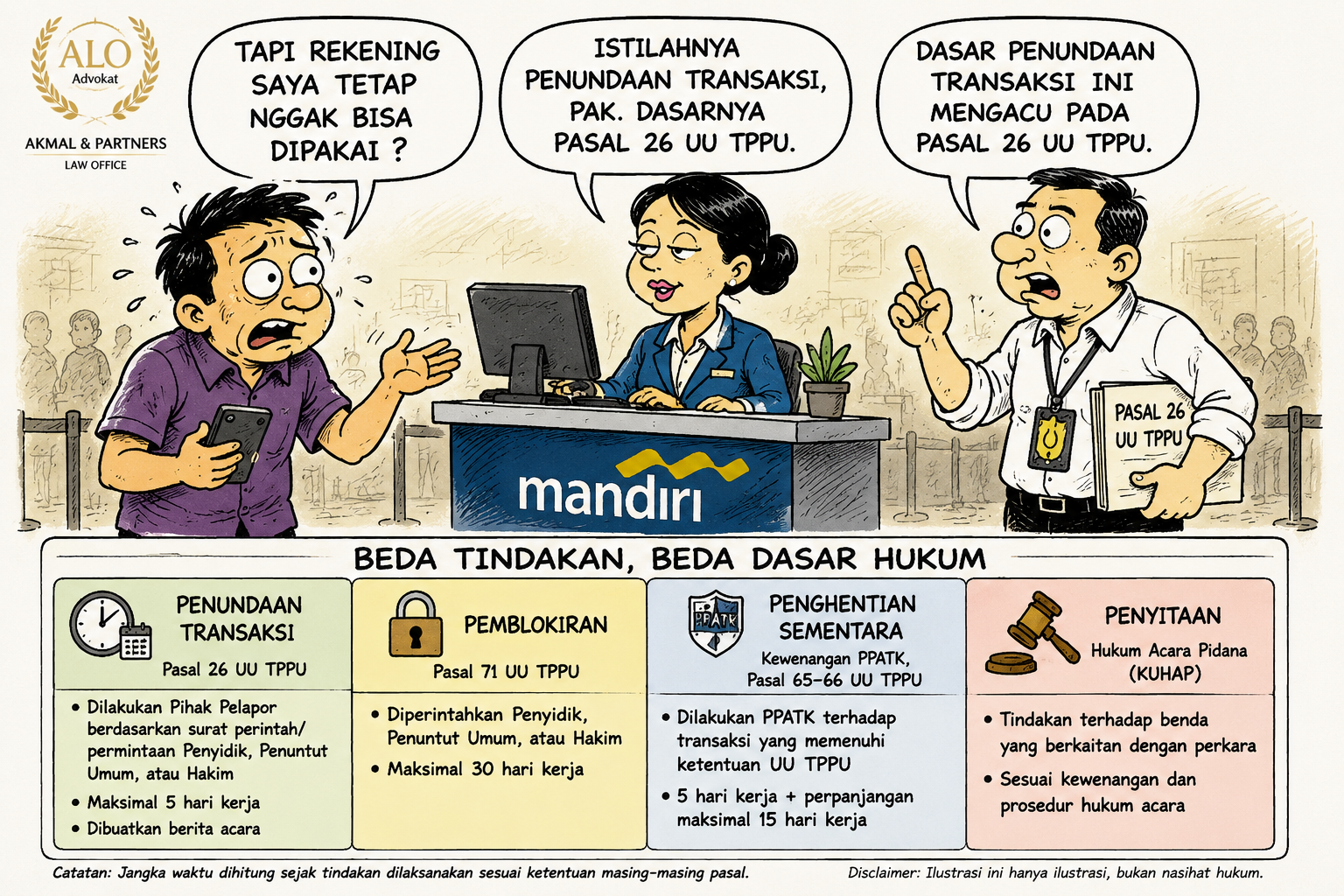 Karikatur penundaan transaksi dan rekening bank