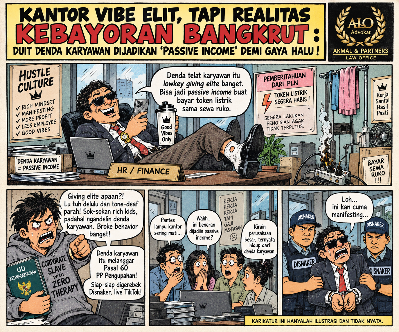 Karikatur kantor vibe elit tetapi realitas Kebayoran bangkrut