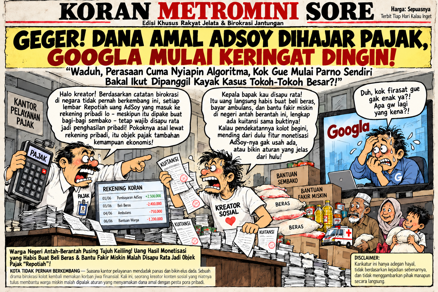 Karikatur satir tentang AdSense dan kegiatan sosial